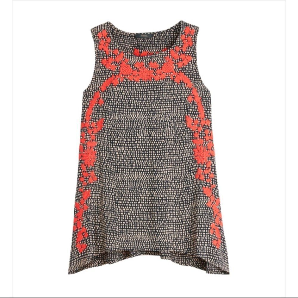 Dot Print Embroidered Orange Floral Stitch Blouse
